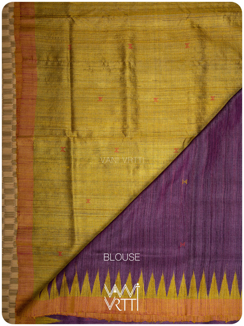 Baingani Yellow Red Tribal Kondha Handspun Tussar Silk Saree