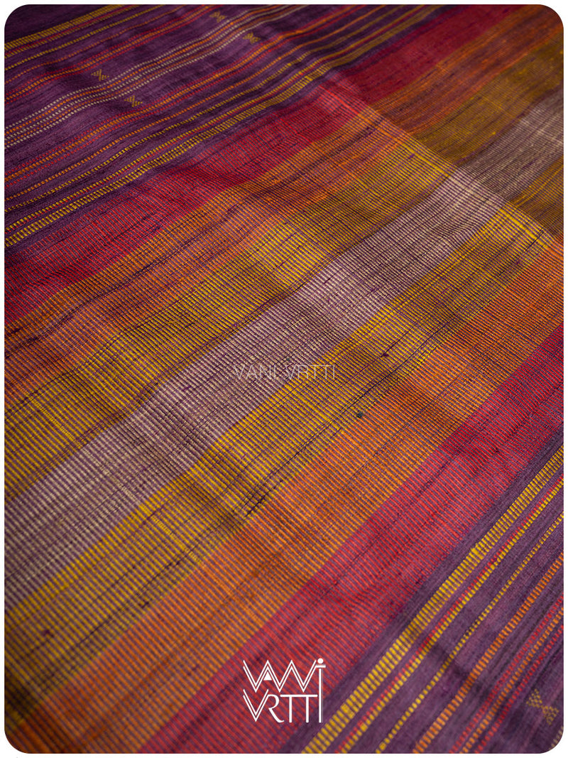 Baingani Yellow Red Tribal Kondha Handspun Tussar Silk Saree