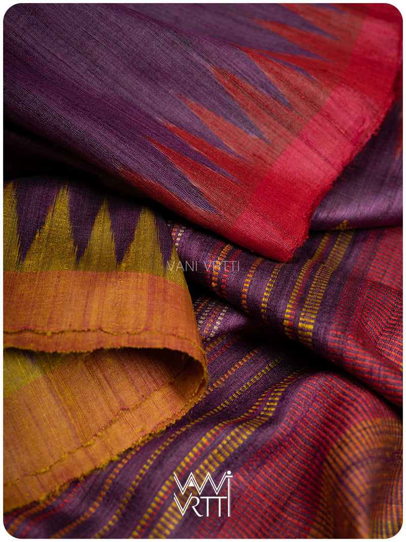Baingani Yellow Red Tribal Kondha Handspun Tussar Silk Saree