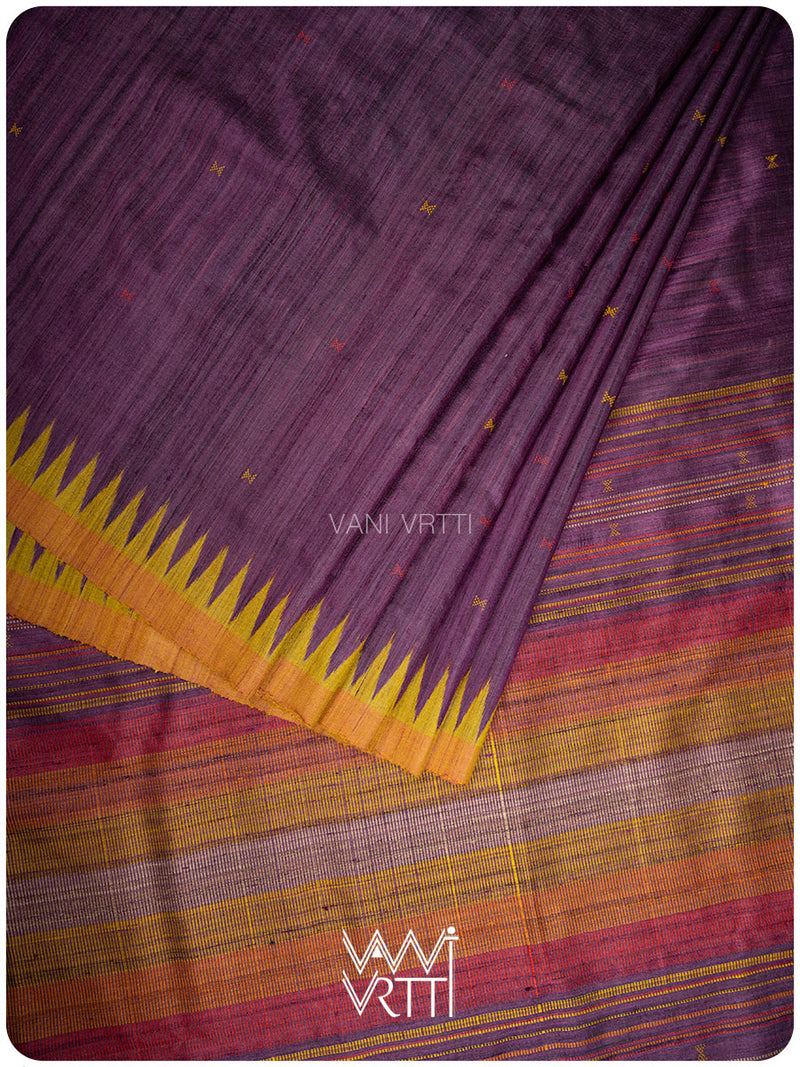 Baingani Yellow Red Tribal Kondha Handspun Tussar Silk Saree