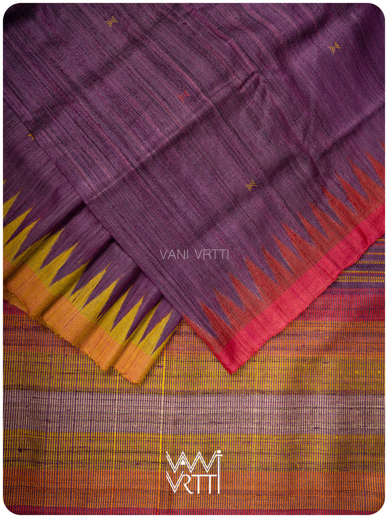 Baingani Yellow Red Tribal Kondha Handspun Tussar Silk Saree