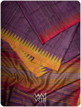 Baingani Yellow Red Tribal Kondha Handspun Tussar Silk Saree