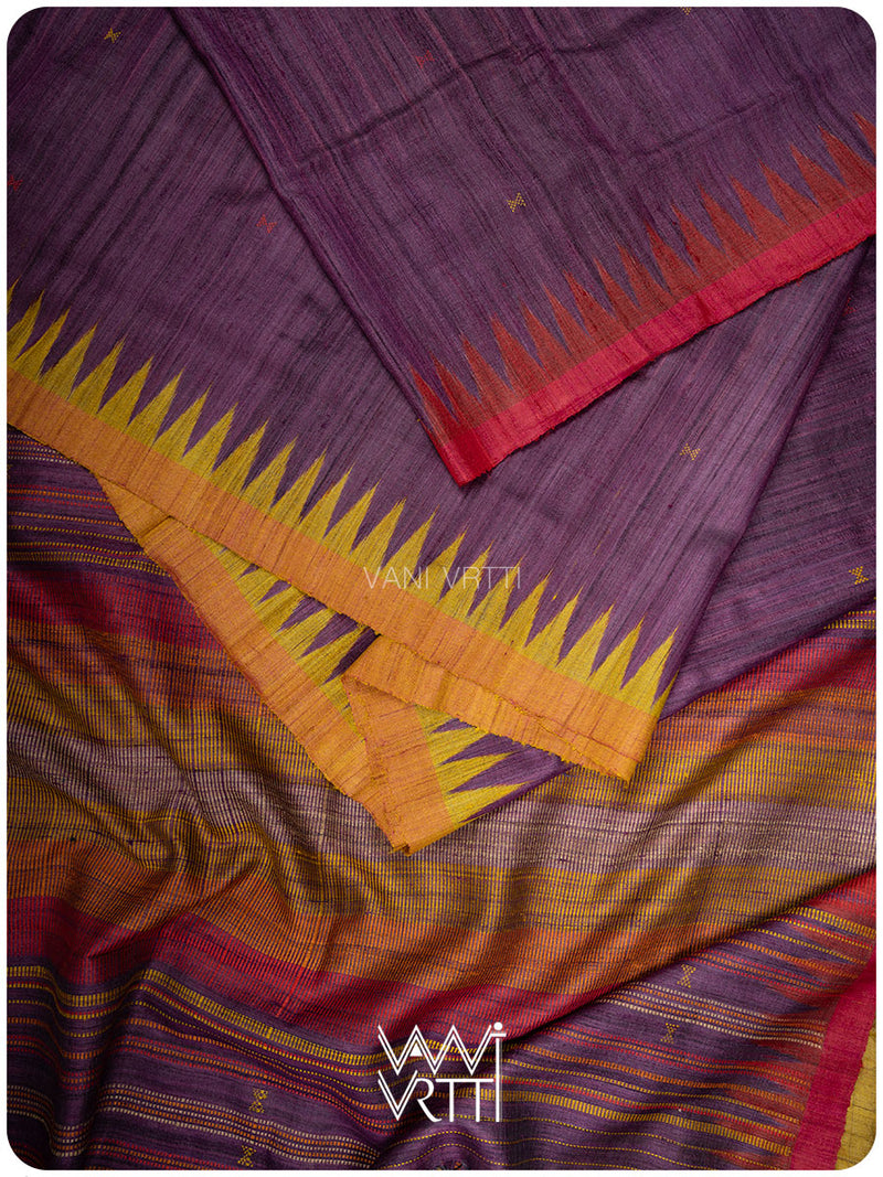 Baingani Yellow Red Tribal Kondha Handspun Tussar Silk Saree