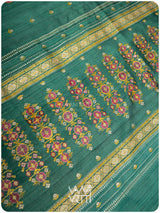 Emerald Green Brahma Kamal Master Weave Exclusive Handspun Tussar Silk Saree