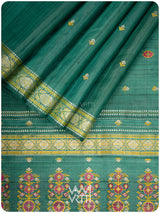 Emerald Green Brahma Kamal Master Weave Exclusive Handspun Tussar Silk Saree