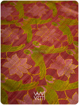 Mahagony Red Lotus Parrot Jaal Designer Exclusive Handspun Handwoven Tussar Silk Saree
