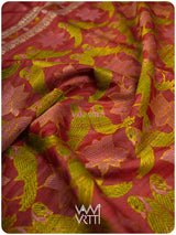 Mahagony Red Lotus Parrot Jaal Designer Exclusive Handspun Handwoven Tussar Silk Saree