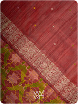 Mahagony Red Lotus Parrot Jaal Designer Exclusive Handspun Handwoven Tussar Silk Saree
