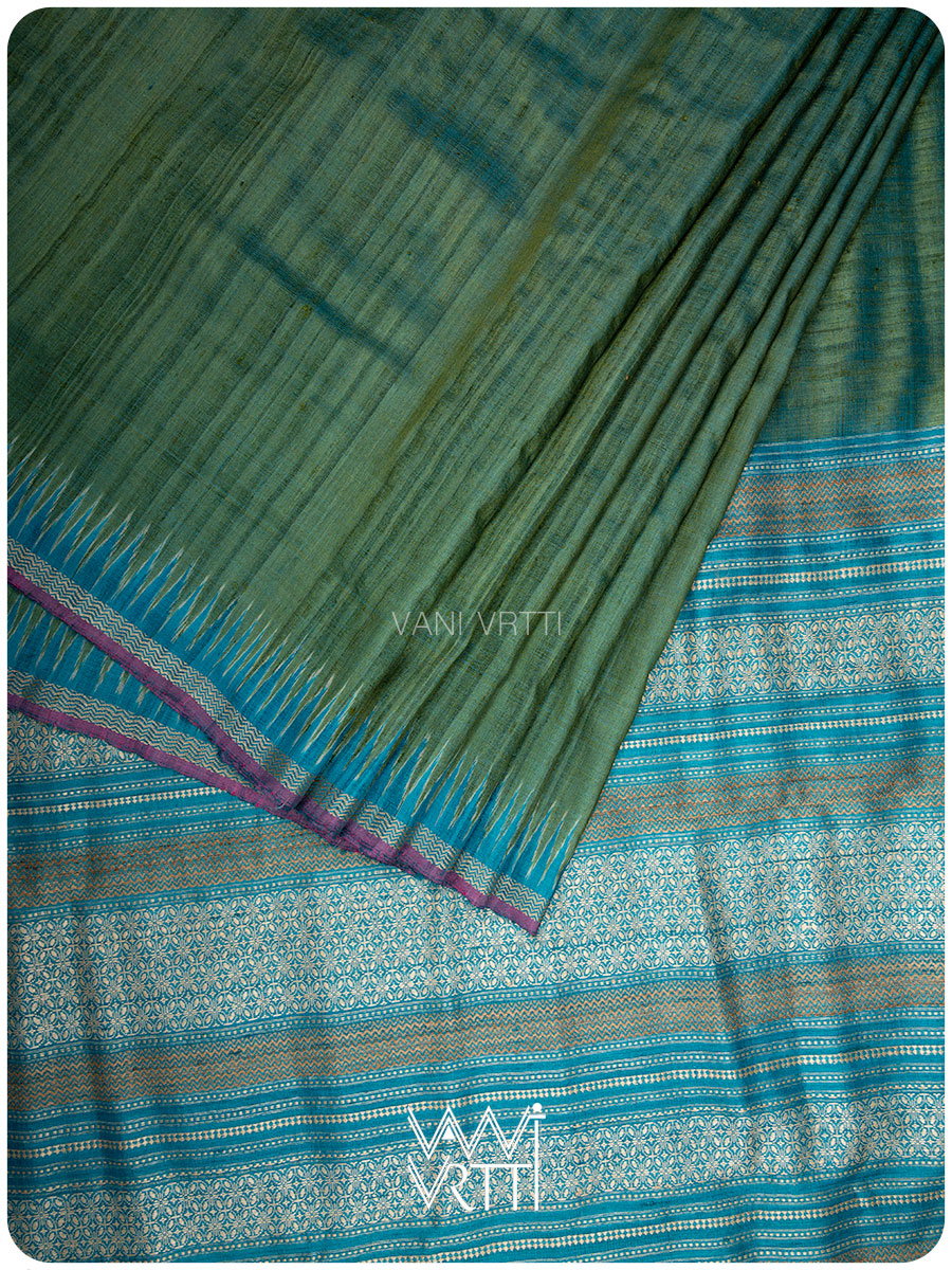 Mehendi Green Firozi Nabh Handspun Tussar Silk Saree