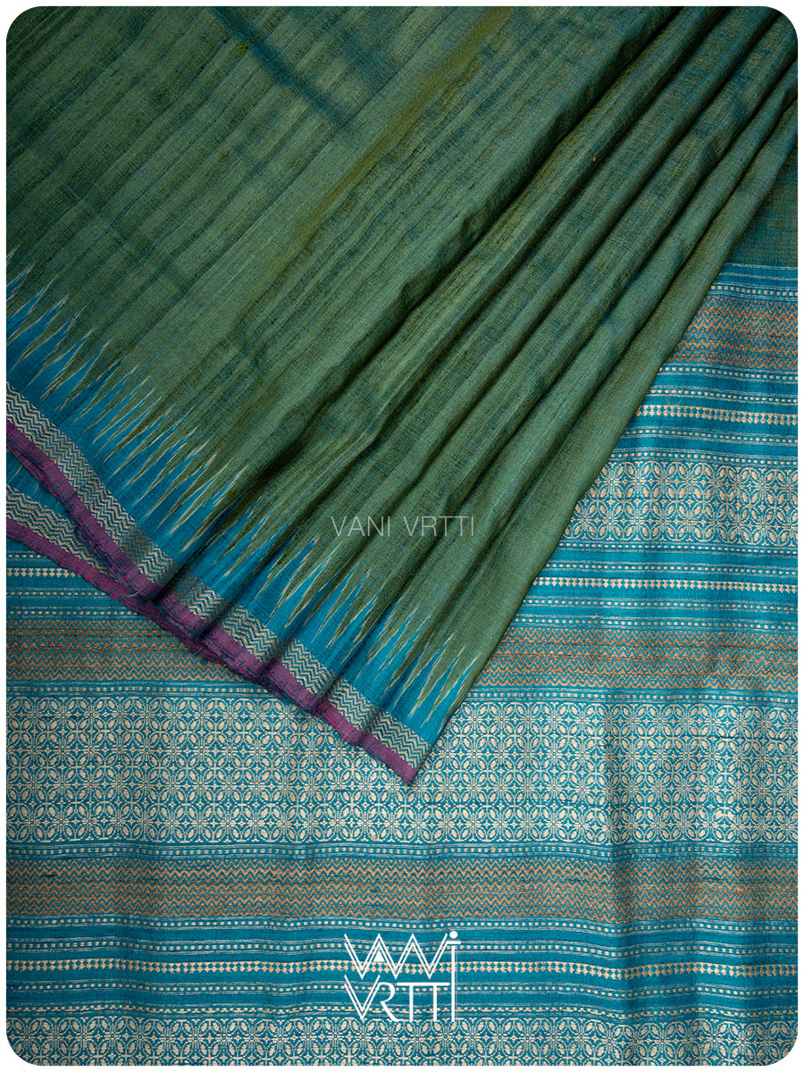 Mehendi Green Firozi Nabh Handspun Tussar Silk Saree