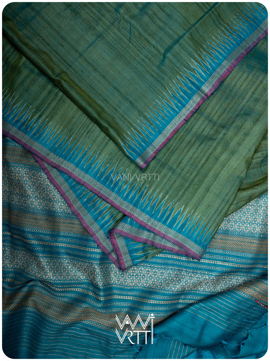 Mehendi Green Firozi Nabh Handspun Tussar Silk Saree