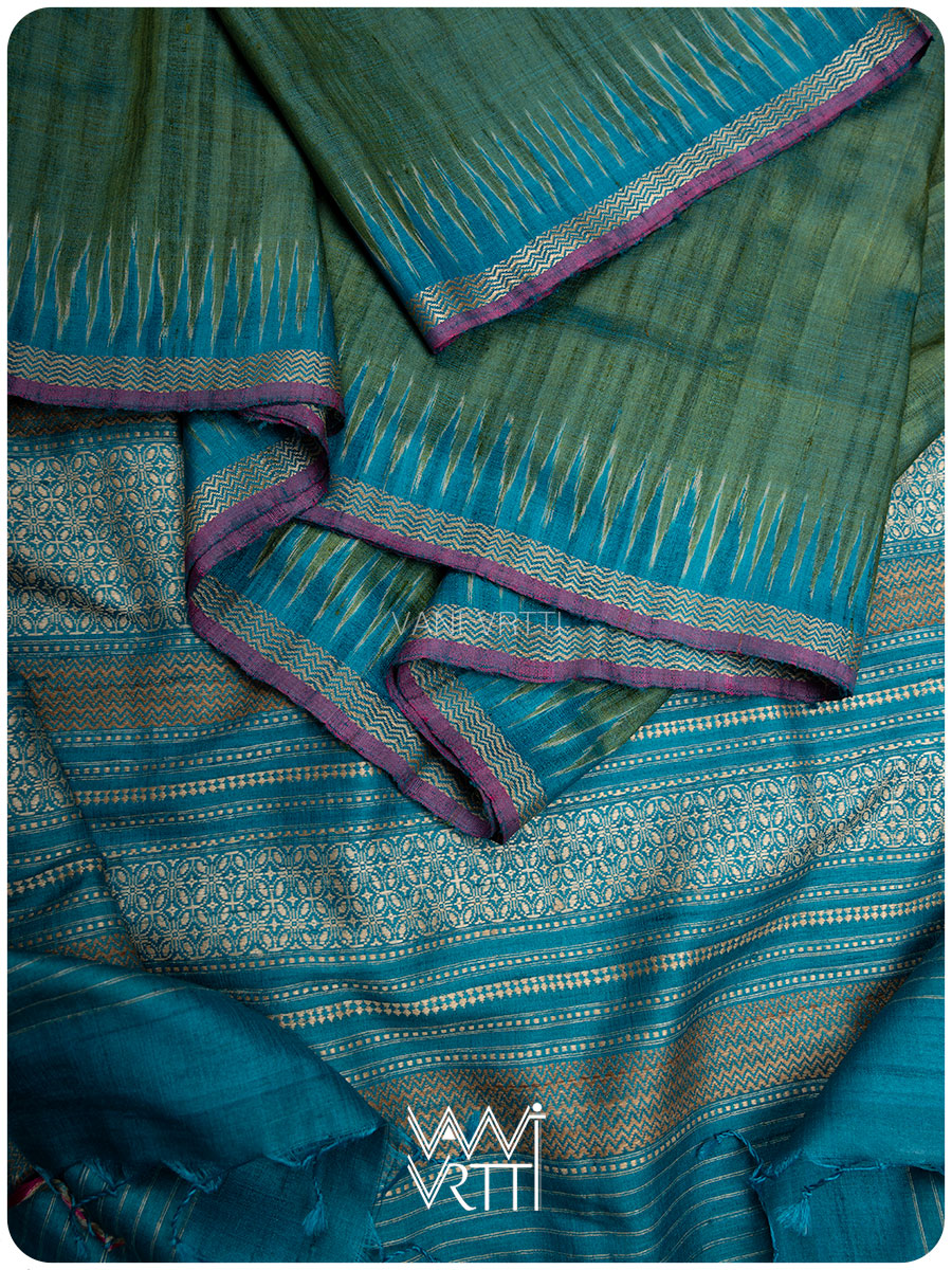 Mehendi Green Firozi Nabh Handspun Tussar Silk Saree