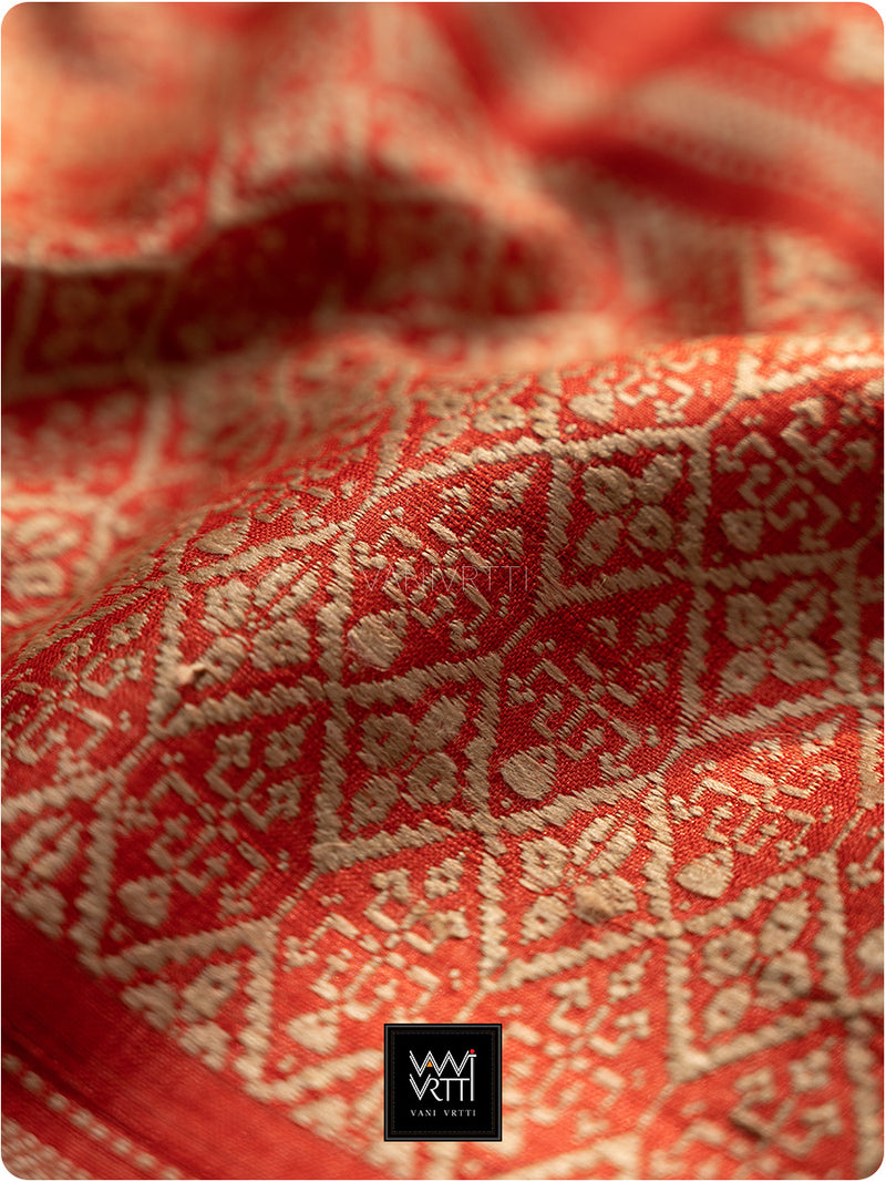 Narangi Laal Reddish Orange Kalpavriksha Handspun Tussar Silk Saree