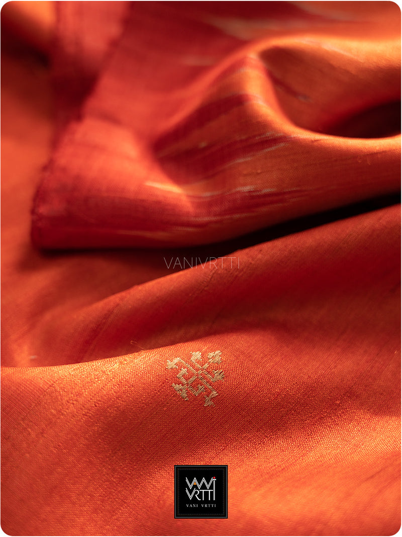 Narangi Laal Reddish Orange Kalpavriksha Handspun Tussar Silk Saree