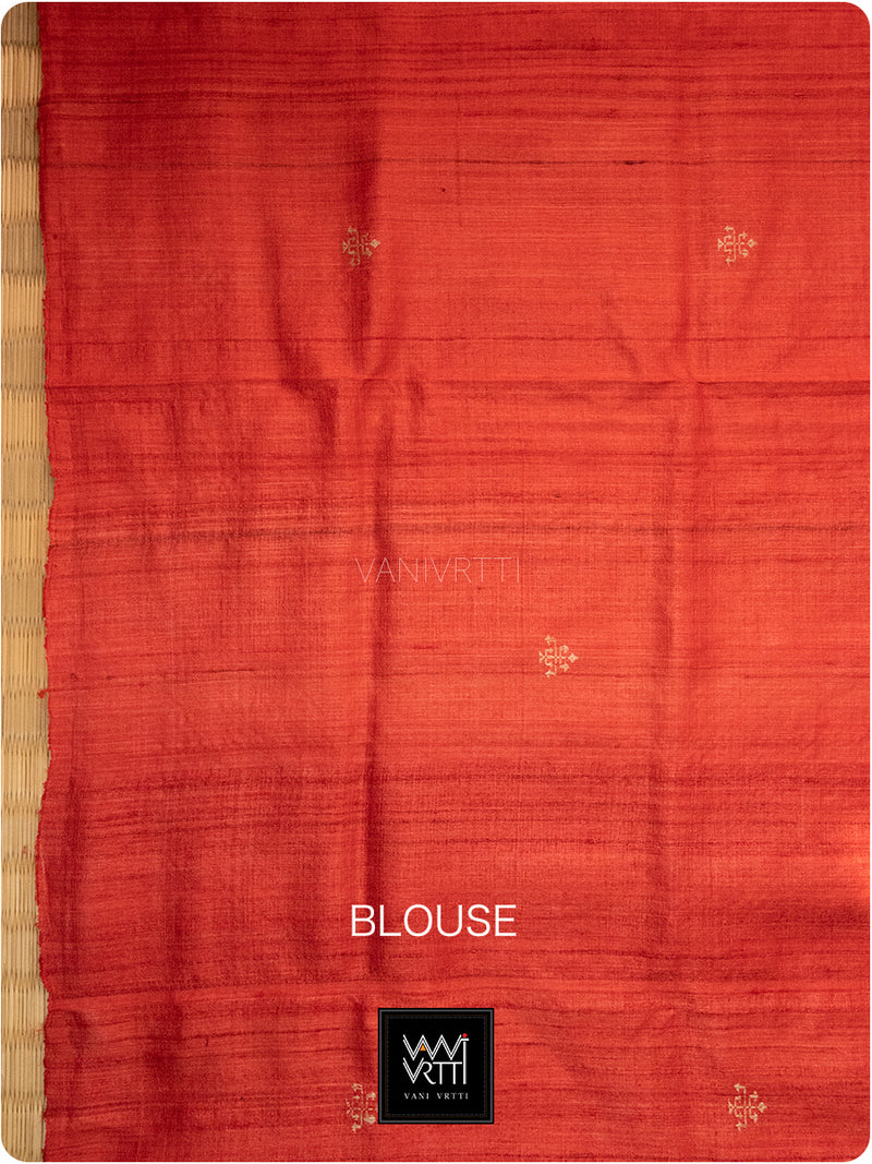 Narangi Laal Reddish Orange Kalpavriksha Handspun Tussar Silk Saree