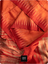 Narangi Laal Reddish Orange Kalpavriksha Handspun Tussar Silk Saree