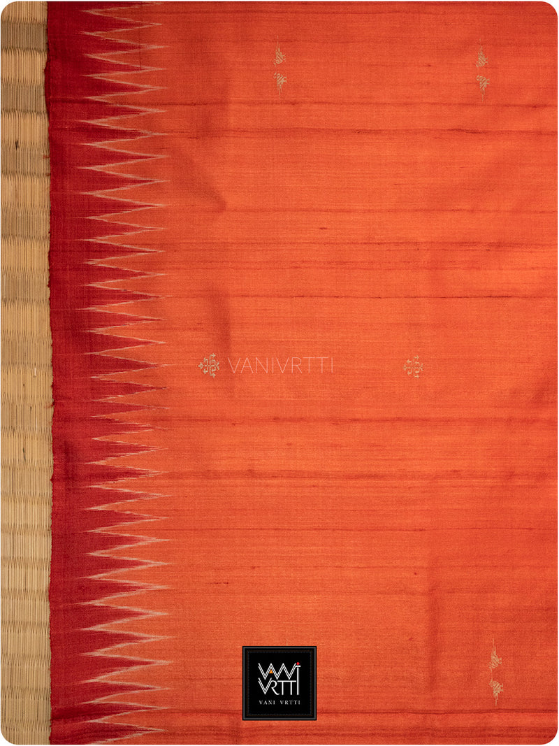 Narangi Laal Reddish Orange Kalpavriksha Handspun Tussar Silk Saree