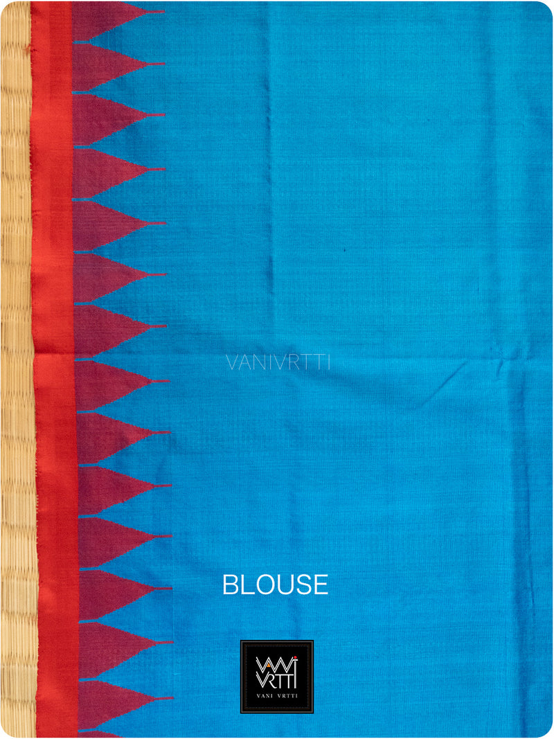 Copper Sulphate Blue Red Phoda Kumbha Mulberry Silk Ikat