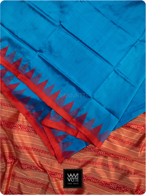 Copper Sulphate Blue Red Phoda Kumbha Mulberry Silk Ikat