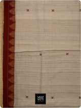 Off White Madder Red Natural Dyed Phoda Kumbha Handwoven Cotton Tussar Kotpad Saree