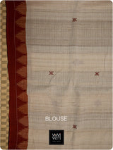 Off White Madder Red Natural Dyed Phoda Kumbha Handwoven Cotton Tussar Kotpad Saree