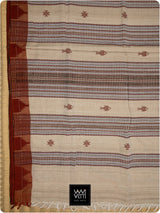 Off White Madder Red Natural Dyed Phoda Kumbha Handwoven Cotton Tussar Kotpad Saree