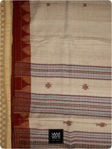 Off White Madder Red Natural Dyed Phoda Kumbha Handwoven Cotton Tussar Kotpad Saree