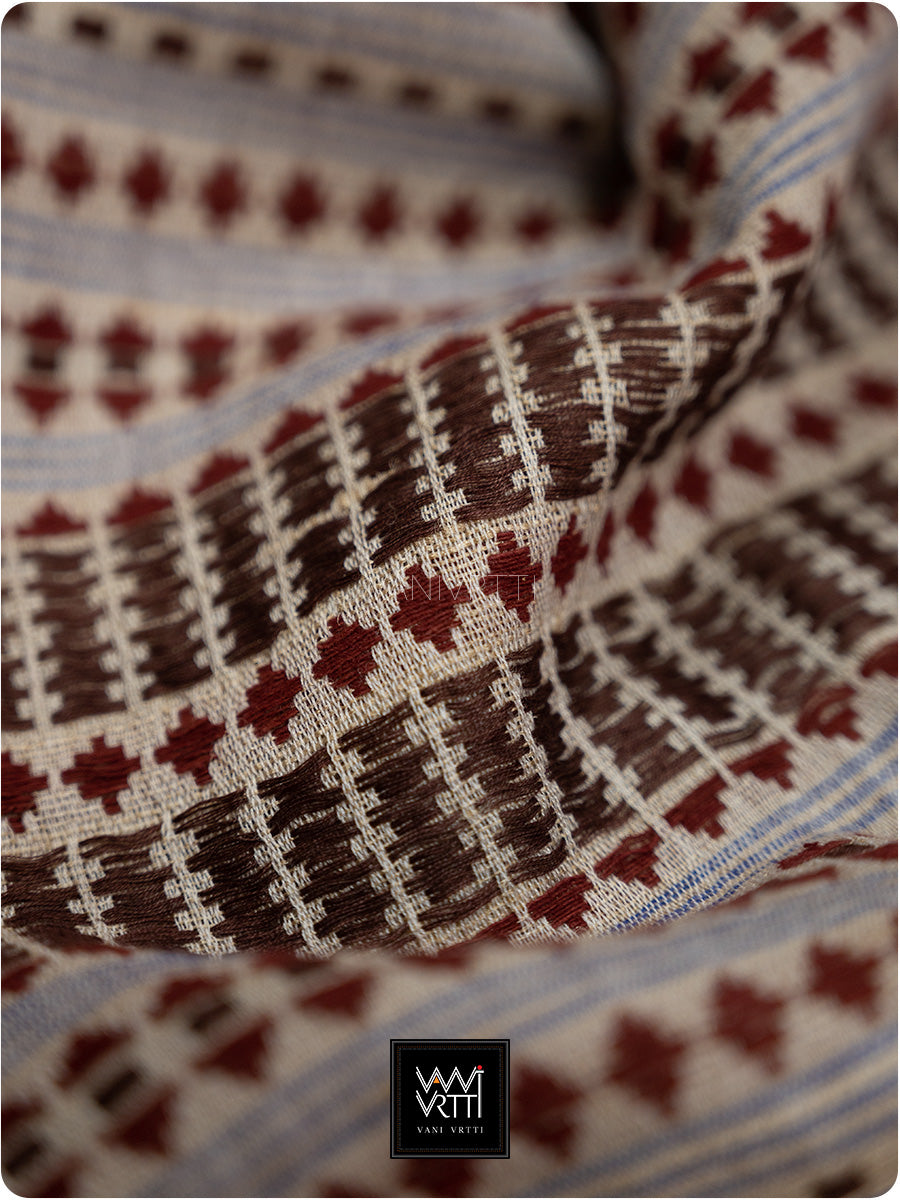 Off White Madder Red Natural Dyed Phoda Kumbha Handwoven Cotton Tussar Kotpad Saree