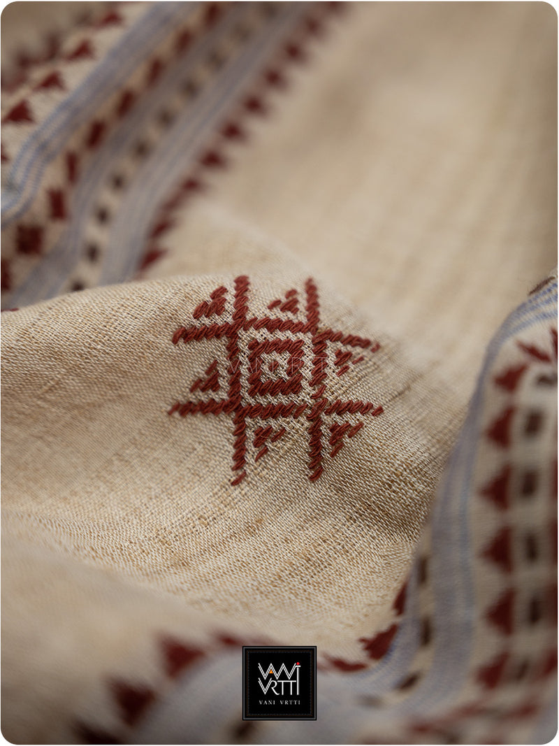 Off White Madder Red Natural Dyed Phoda Kumbha Handwoven Cotton Tussar Kotpad Saree
