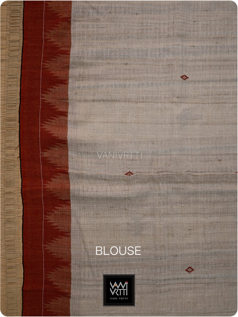 Off White Madder Red Natural Dyed Phoda Kumbha Handwoven Cotton Tussar Kotpad Saree