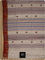 Off White Madder Red Natural Dyed Phoda Kumbha Handwoven Cotton Tussar Kotpad Saree