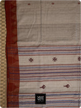 Off White Madder Red Natural Dyed Phoda Kumbha Handwoven Cotton Tussar Kotpad Saree