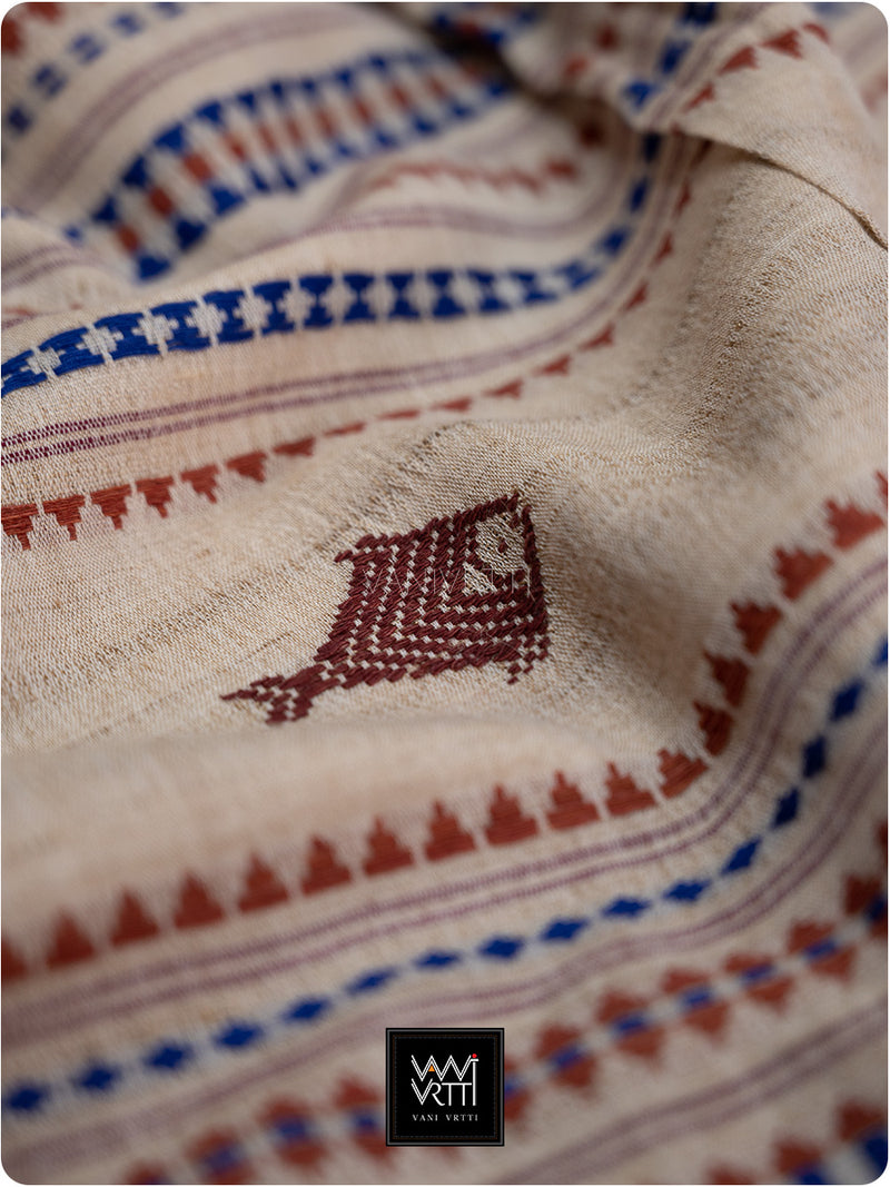 Off White Madder Red Natural Dyed Phoda Kumbha Handwoven Cotton Tussar Kotpad Saree