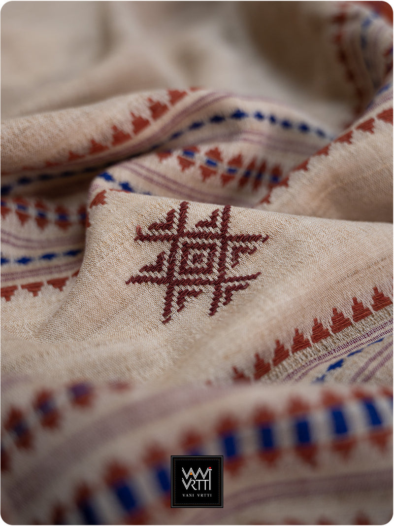Off White Madder Red Natural Dyed Phoda Kumbha Handwoven Cotton Tussar Kotpad Saree