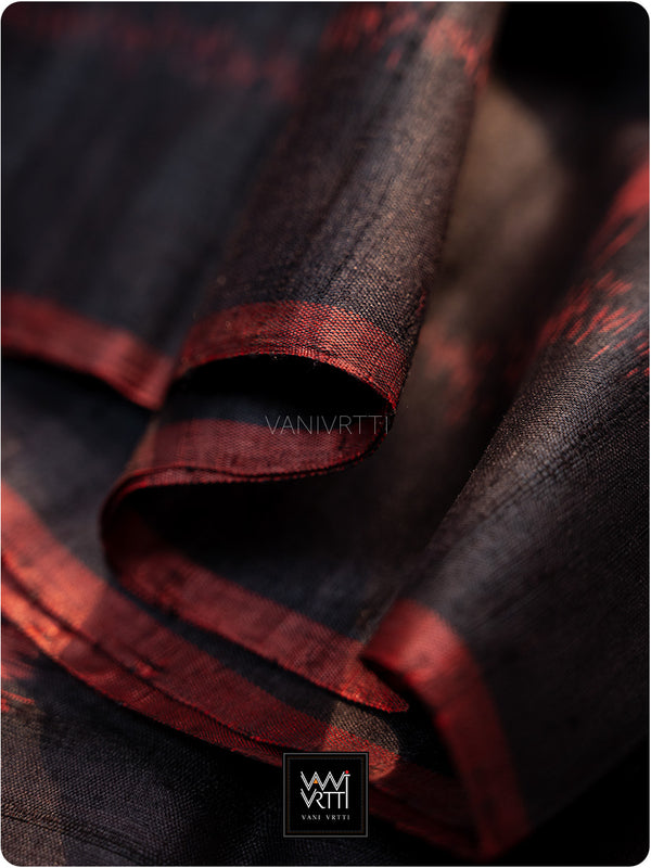 Black Red Vintage Alpana Khadi Tussar Silk Saree