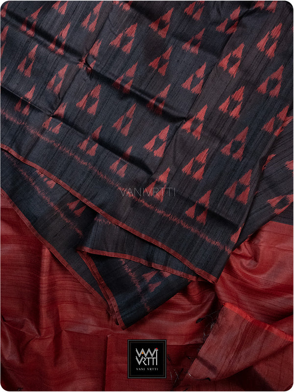 Black Red Vintage Alpana Khadi Tussar Silk Saree