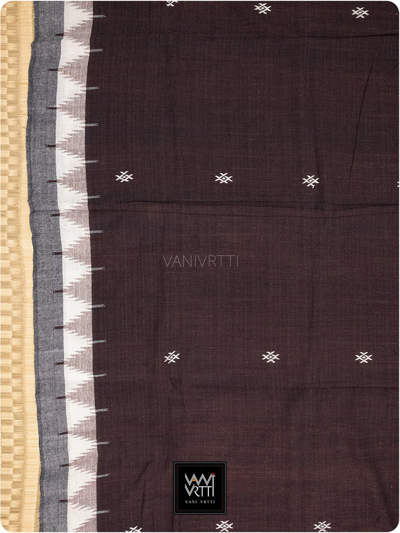 Deep Coffee Natural Dyed Phoda Kumbha Handwoven Cotton Kotpad Saree