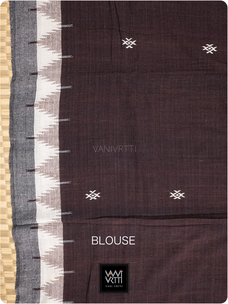Deep Coffee Natural Dyed Phoda Kumbha Handwoven Cotton Kotpad Saree