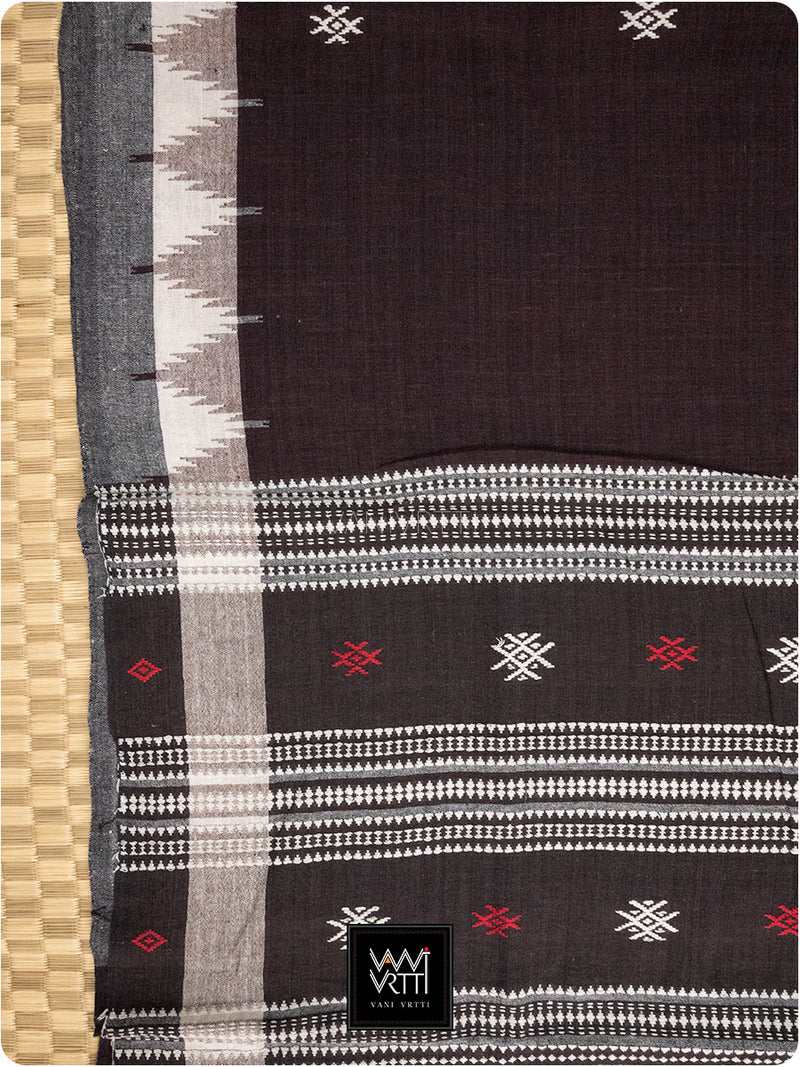 Deep Coffee Natural Dyed Phoda Kumbha Handwoven Cotton Kotpad Saree