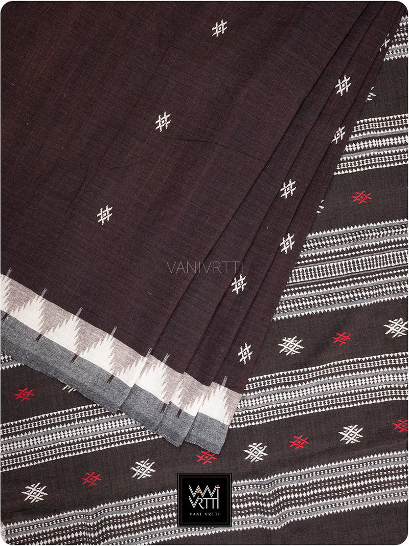 Deep Coffee Natural Dyed Phoda Kumbha Handwoven Cotton Kotpad Saree