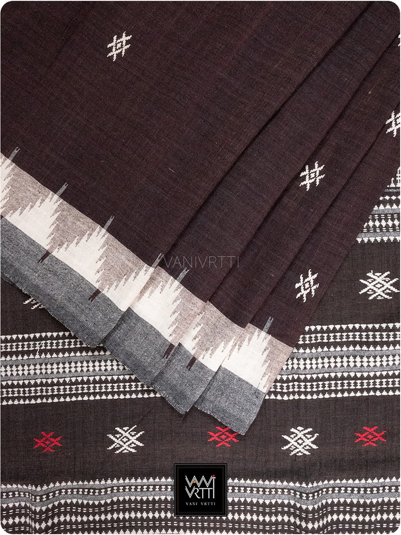 Deep Coffee Natural Dyed Phoda Kumbha Handwoven Cotton Kotpad Saree