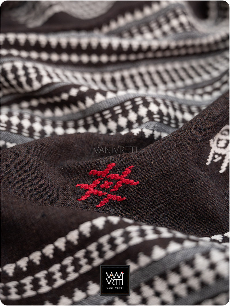 Deep Coffee Natural Dyed Phoda Kumbha Handwoven Cotton Kotpad Saree