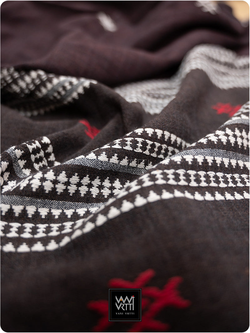Deep Coffee Natural Dyed Phoda Kumbha Handwoven Cotton Kotpad Saree