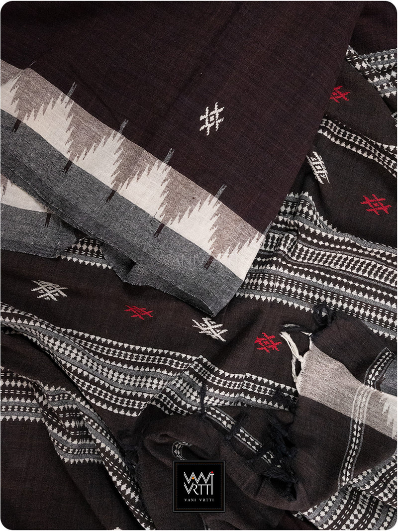 Deep Coffee Natural Dyed Phoda Kumbha Handwoven Cotton Kotpad Saree
