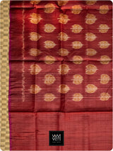 Maroon Rust Peepal Ikat Handspun Tussar Silk Saree