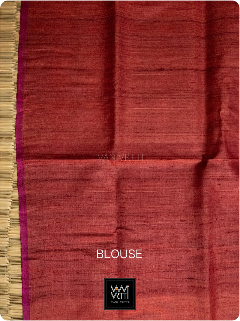 Maroon Rust Peepal Ikat Handspun Tussar Silk Saree