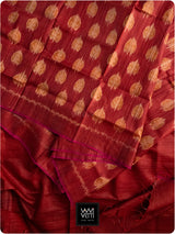 Maroon Rust Peepal Ikat Handspun Tussar Silk Saree