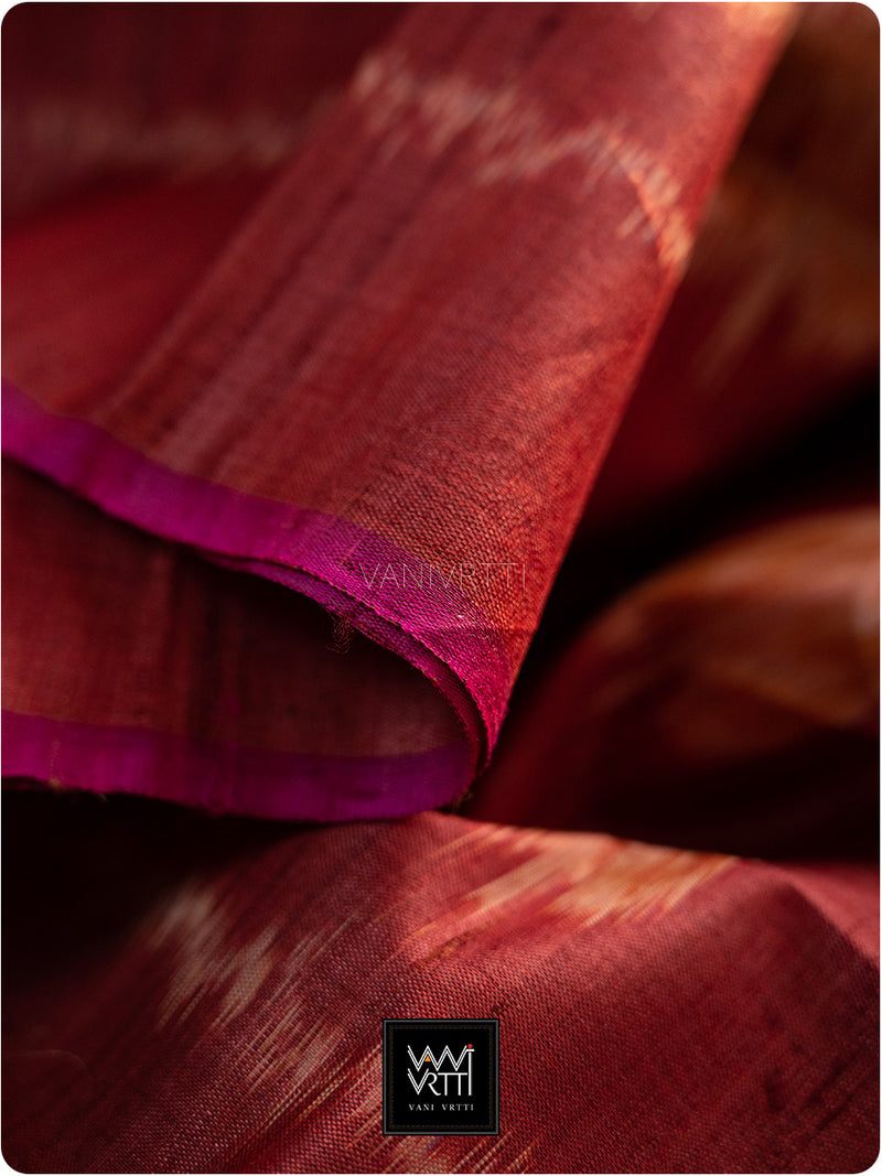 Maroon Rust Peepal Ikat Handspun Tussar Silk Saree