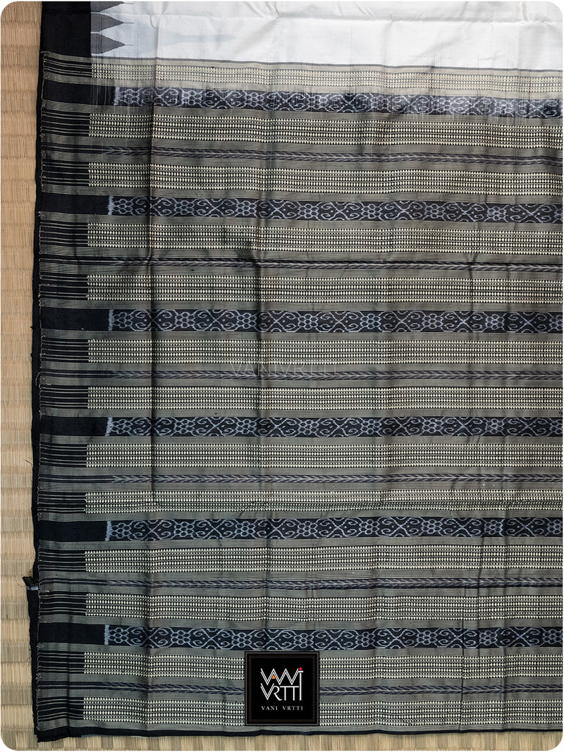 Ivory White Black Phoda Kumbha Mulberry Silk Ikat