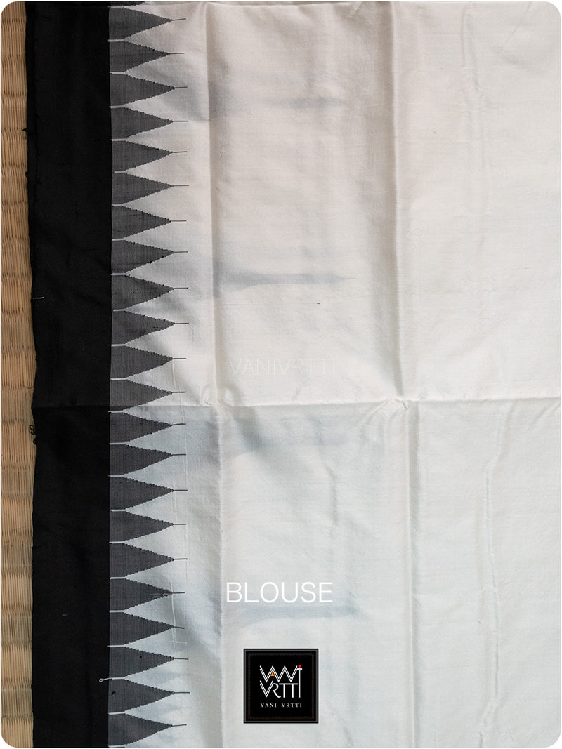 Ivory White Black Phoda Kumbha Mulberry Silk Ikat